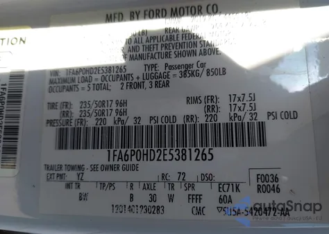 2014 Ford Fusion Se from USA, damaged, VIN 1FA6P0HD2E5381265